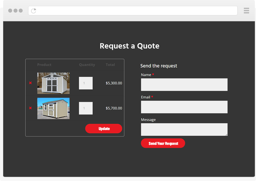 request a quote shed website feature
